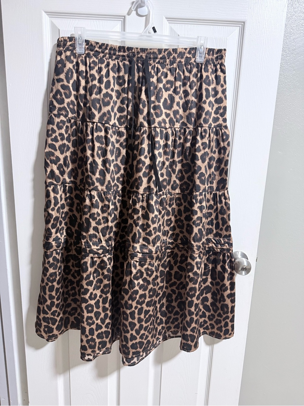 Leopard Print Tiered Midi Skirt - Brown/Black